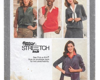 A Stretch Knit Cardigan, Pullover Vest & Cardigan Vest Sewing Pattern for Women: Uncut - Sizes 8-10-12, Bust 31-1/2"-34" • Simplicity 9075