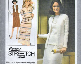 An Elastic Waist Skirt, Vest and Long Sleeve, Round or V-Neck Top Sewing Pattern for Women: Sizes 8-10-12 Bust 31-1/2"-34" • Simplicity 8454