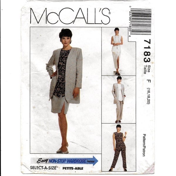 A Cardigan, Vest, Pull-On Knee Length & Midi Skirt and Pants Sewing Pattern for Women: Uncut - Sizes 16-18-20, Bust 38"-42" • McCall's 7183