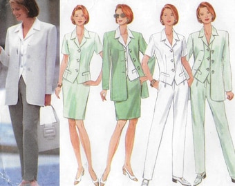 A Princess Seam, Long Jacket, Buttoned Top, Tapered Skirt and Front Pleated Pants Sewing Pattern for Women: Sizes 12-14-16 ~ Butterick 4888