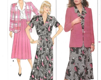 A Below-Hip Jacket, Short Sleeve Buttoned Top & Front Pleated A-Line Skirt Sewing Pattern for Women: Uncut - Sizes 8-10-12 • Butterick 4750