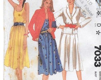 A Sleeveless, Full Skirt, Pullover Dress and Long Sleeve Wrap Jacket Sewing Pattern for Women: Size 16, Bust 38" • McCall's 7033