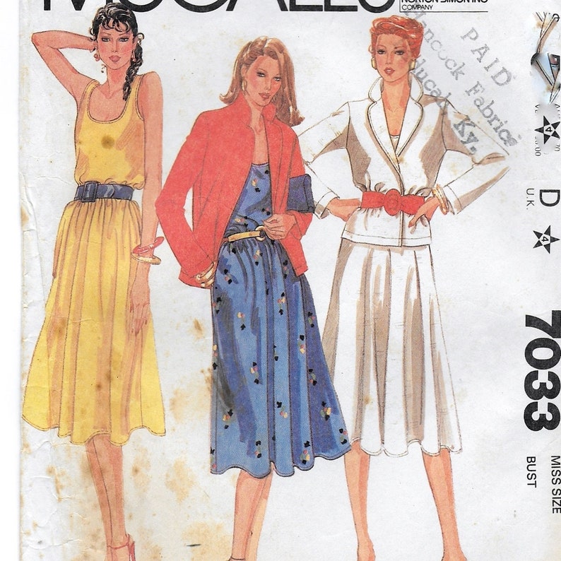 A Sleeveless, Full Skirt, Pullover Dress and Long Sleeve Wrap Jacket Sewing Pattern for Women: Size 16, Bust 38 McCall's 7033 image 1