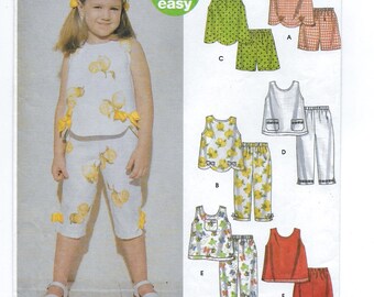 A Sleeveless, A-Line Top, Elastic Waist Capri Pants & Shorts Pattern for Children: Uncut - Sizes 2-3-4, Breast 21"-23" ~ Simplicity 5172