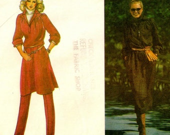A Blouson, Pullover, Collared, Long Sleeve Dress/Tunic & Tapered, Elastic Waistline Pants Pattern for Women: Size 12, Bust 34" • Vogue 7201