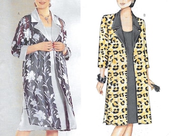 A Semi-Fitted Sleeveless Dress & Loose-Fitting Open Front Coat Pattern for Women: Uncut - Sizes 16W-18W-20W, Bust 38"-42" ~ Butterick 6477