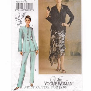 Eine Jacke, ein Bias-Rock mit Volant-Saum und eine schmal zulaufende Hose, Schnittmuster für Frauen: Ungeschnitten - Größen 14-16-18, Büste 94cm-102cm ~ Vogue 8047