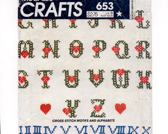 A Cross-Stitch Alphabet and Motifs Transfer Pattern: Uncut • McCall's 653