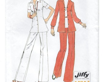 A Short or Long Sleeve Front Button Jacket and Back Zip, Elastic Waist Pants Pattern for Women: Uncut - Size 12 Bust 34" • Simplicity 6790