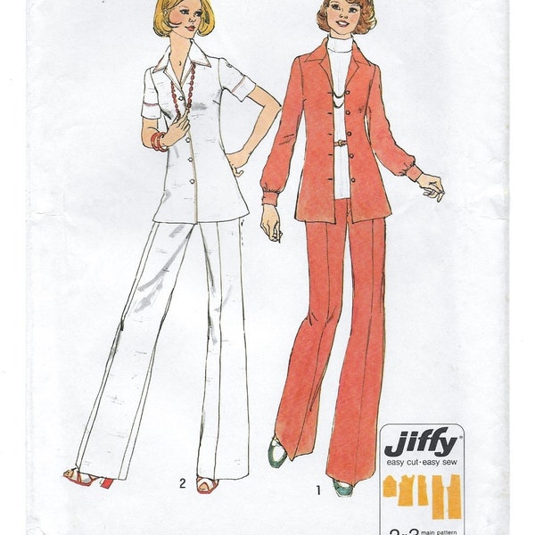 A Short or Long Sleeve Front Button Jacket and Back Zip, Elastic Waist Pants Pattern for Women: Uncut - Size 12 Bust 34" • Simplicity 6790