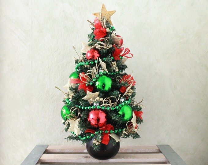 Small Artificial Tabletop Christmas Tree Red Green Gold XST2223 Etsy