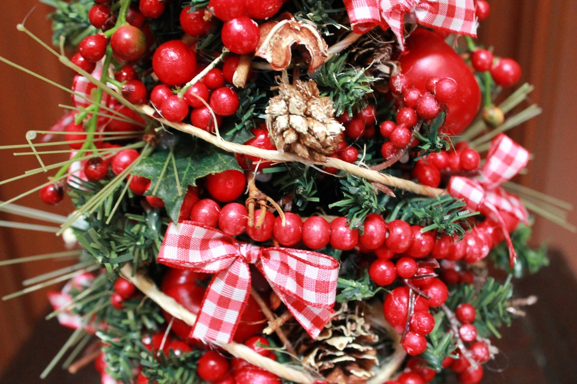 Small Artificial Tabletop Christmas Tree Red Plaid Bows Etsy