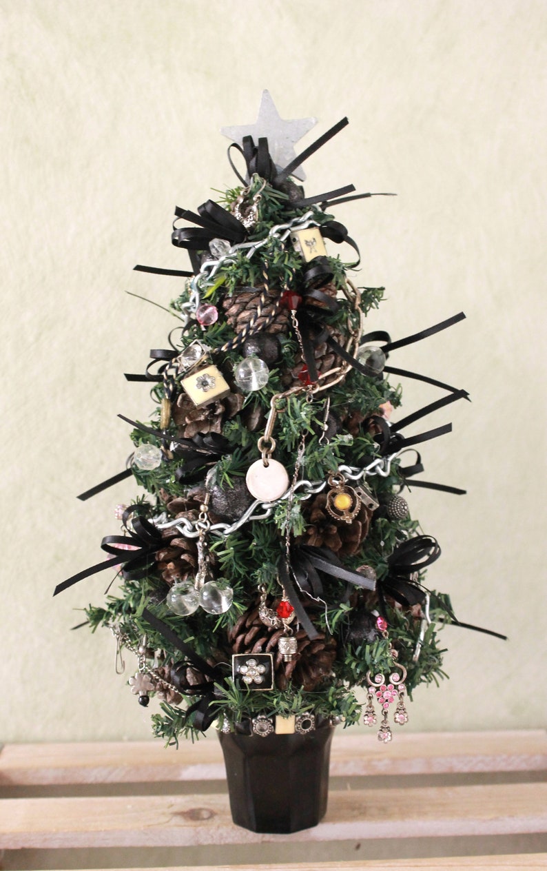 Small Artificial Tabletop Christmas Tree Black Jewelry Etsy