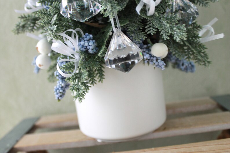 Artificial Tabletop Christmas Tree White Blue Crystals XT2414 Etsy