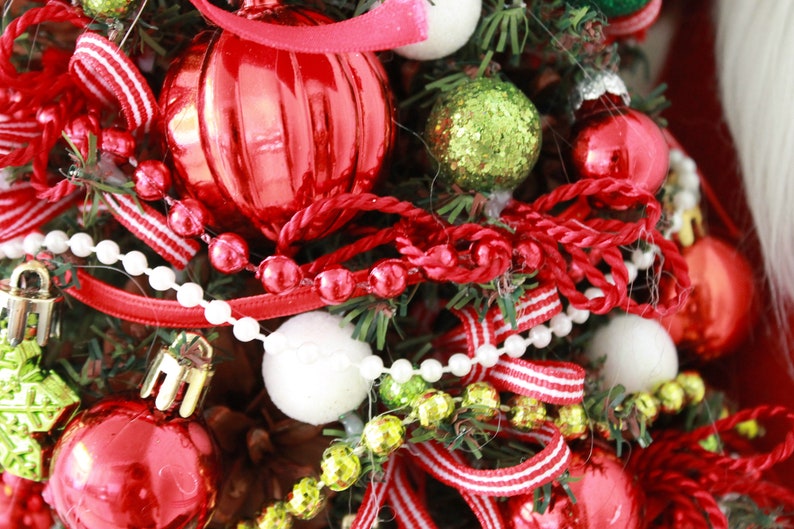 Artificial Tabletop Christmas Tree Gnome Red Green Etsy