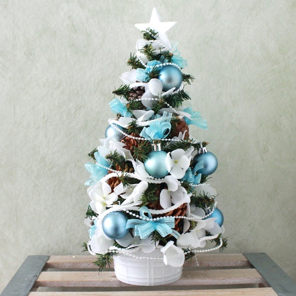 Small Artificial Tabletop Christmas Tree - Blue | White (XST22-28)
