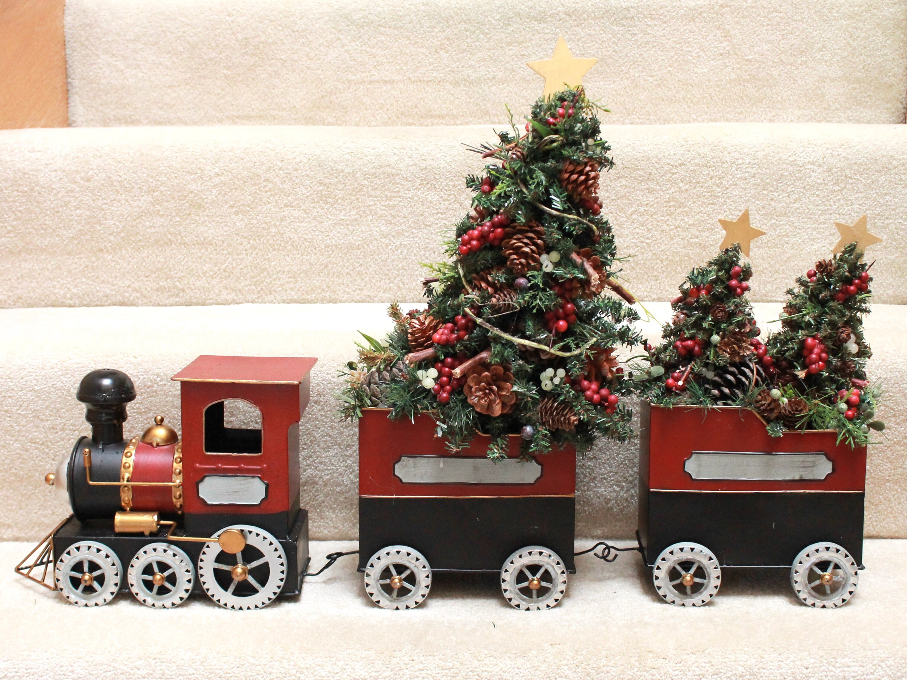 Holiday Train Decor With Artificial Christmas Trees 3 Piece - Etsy