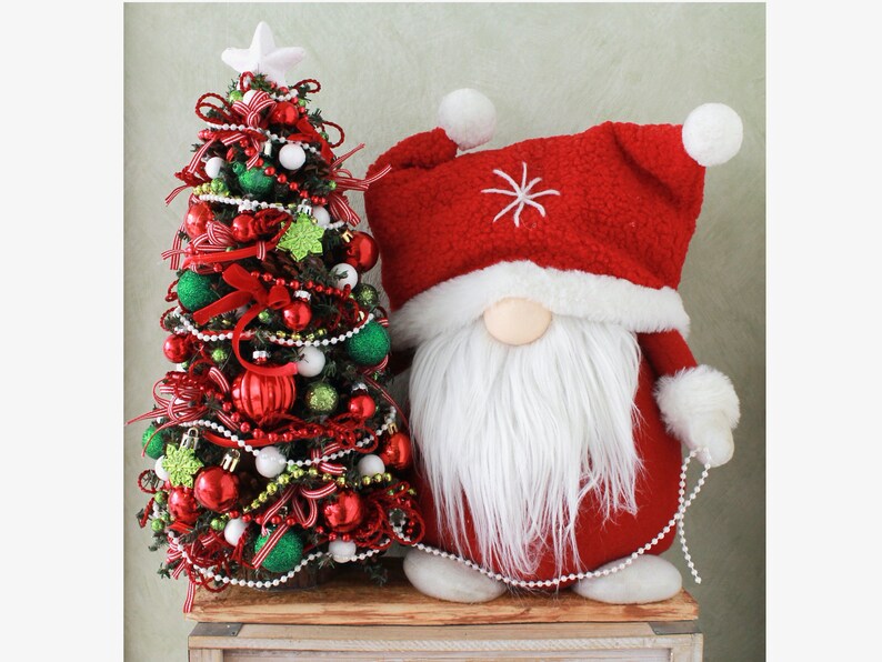 Artificial Tabletop Christmas Tree Gnome Red Green Etsy