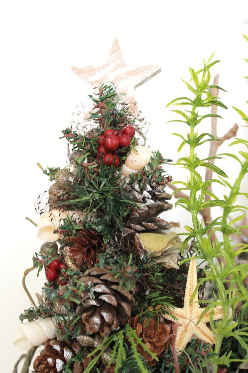 Artificial Tabletop Christmas Tree Arrangement Double Tree Seashell