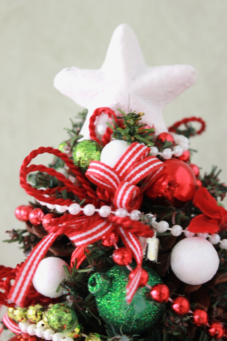 Artificial Tabletop Christmas Tree Gnome Red Green Etsy