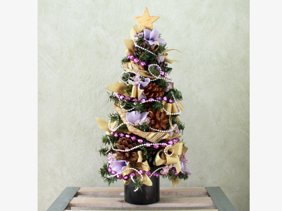 Small Artificial Tabletop Christmas Tree Purple Gold Etsy