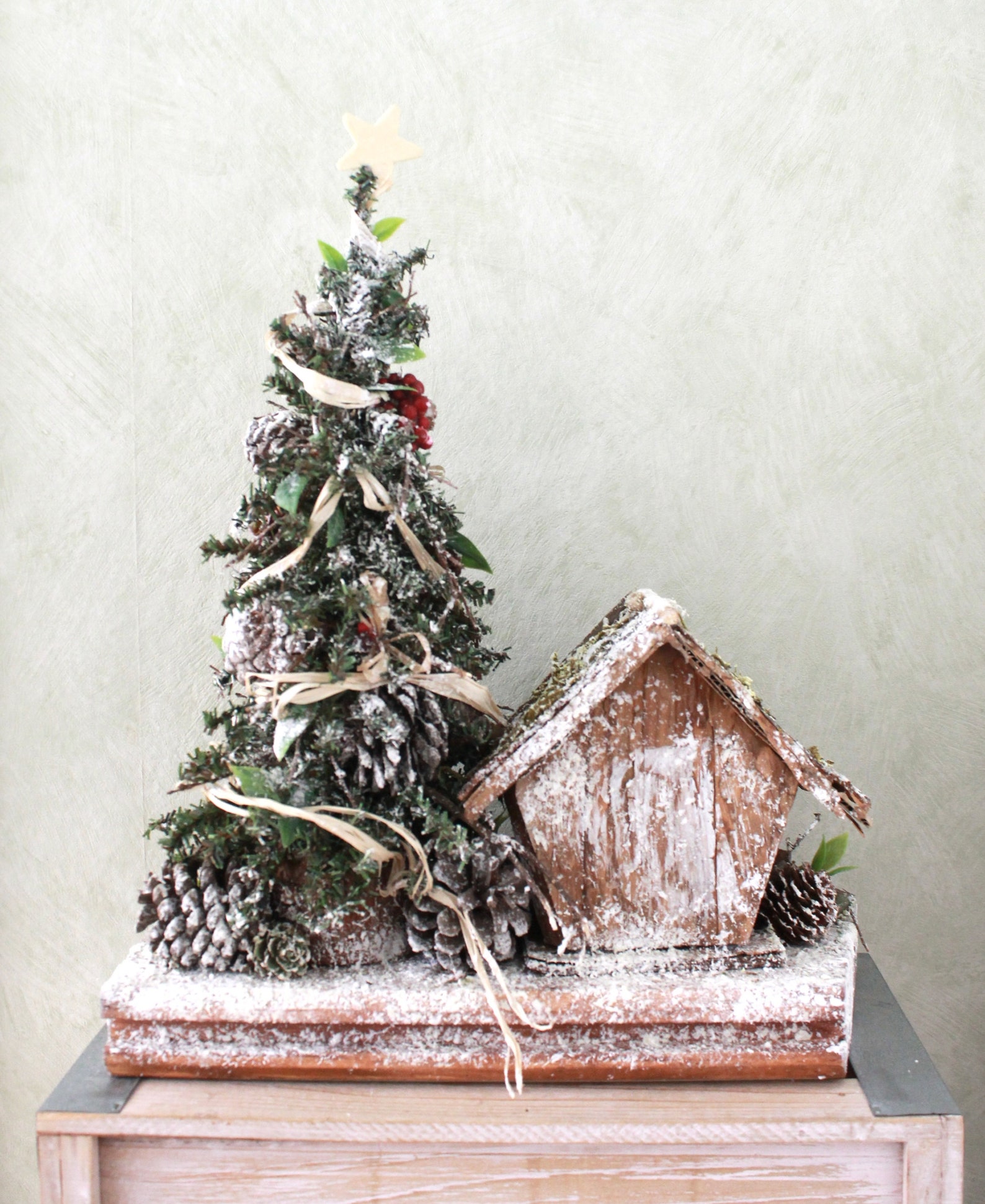 Small Artificial Tabletop Christmas Tree Bear House Etsy