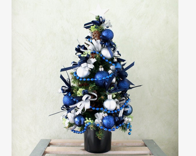 Small Artificial Tabletop Christmas Tree Blue Silver XST22126 Etsy