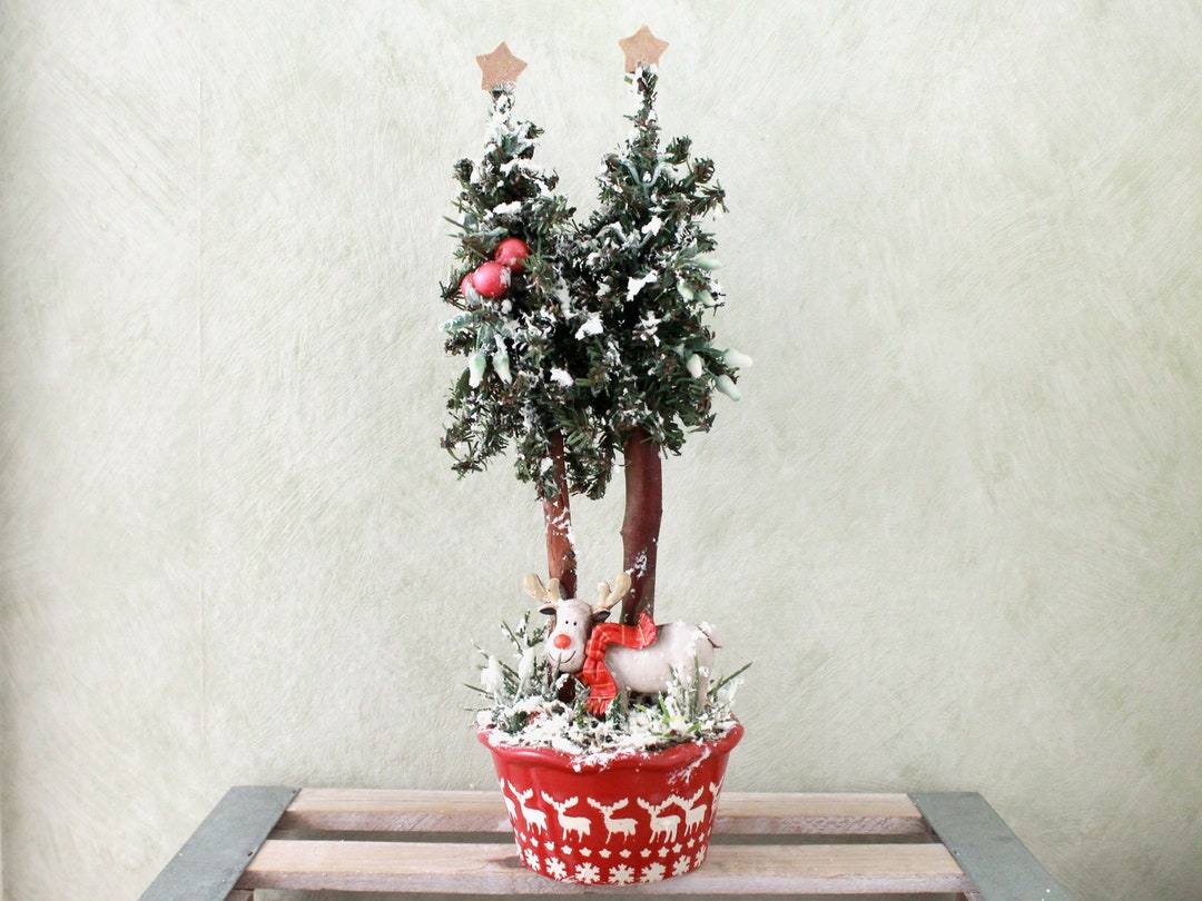 Small Artificial Tabletop Christmas Tree 2 Forest Reindeer Etsy