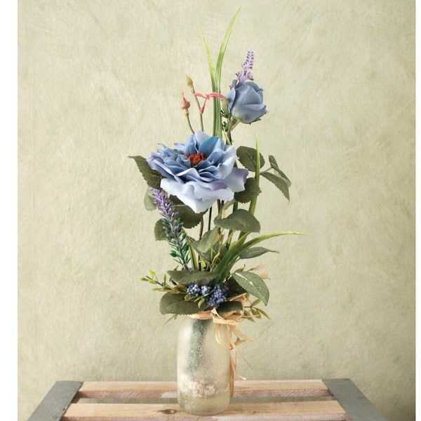 Silk Floral Arrangement - Dusty Blue | Frosty (A24-30)