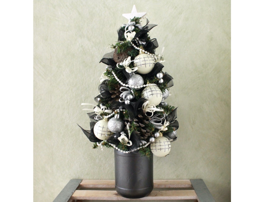 Small Artificial Tabletop Christmas Tree Black White Etsy