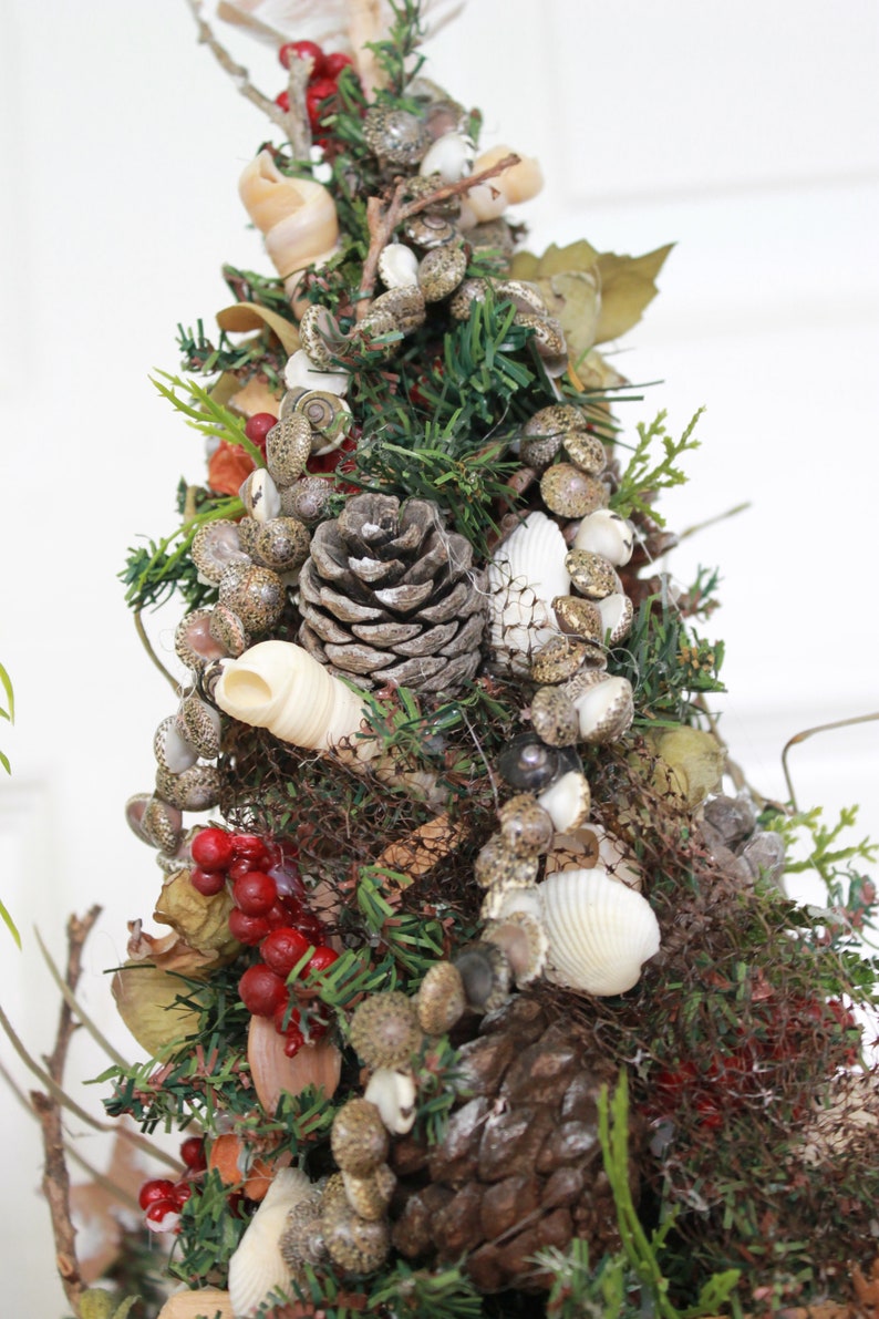 Artificial Tabletop Christmas Tree Arrangement Double Tree Seashell