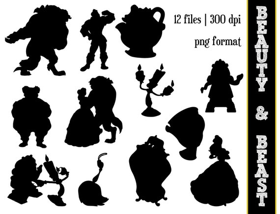 beauty the beast silhouettes disney princess belle etsy
