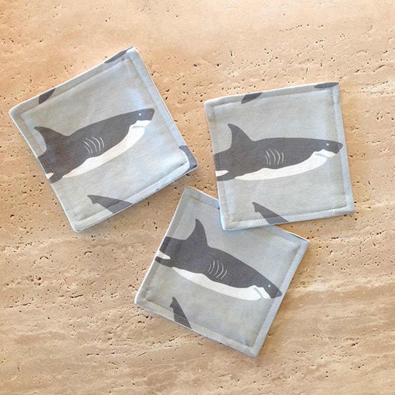 Great White Shark Print Coasters Set of 6 Beach House Decor by Garson Jasper image 1