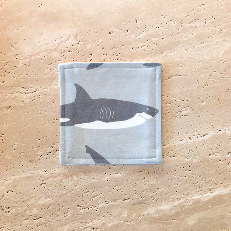 Great White Shark Print Coasters Set of 6 Beach House Decor by Garson Jasper image 2