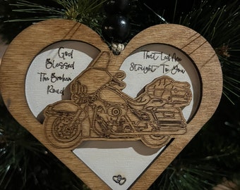 God bless the broken road biker ornament