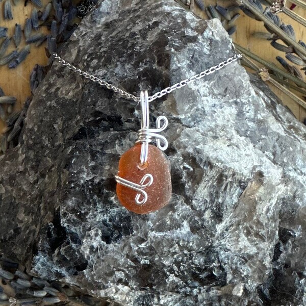 Maine Sea Glass Necklace - Brown