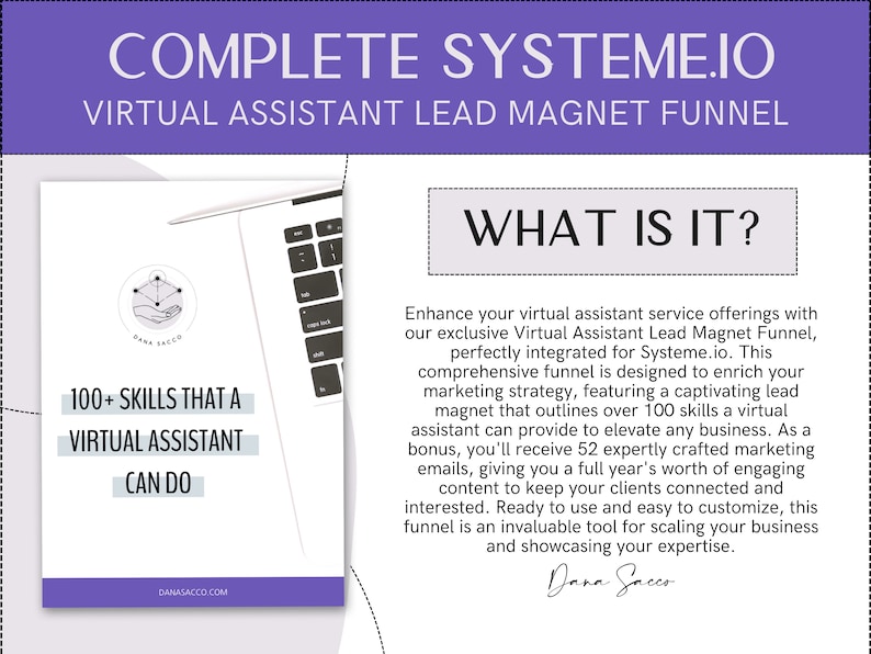 Systeme.io Virtual Assistant Funnel Kit with Lead Magnet, 52 Marketing Emails & Custom Email Sequence image 2