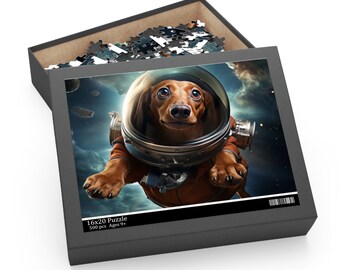 Space Chaweenie Jigsaw Puzzle - 120 to 500 Pieces - Weiner Dog Adventure in 8x10, 11x14, 16x20 Sizes - Unique Family Bonding Game