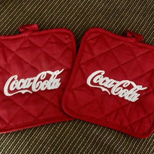 Red Coca Cola Inspired "2" potholders w/white logo Embroidered