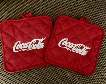 Red Coca Cola Inspired "2" potholders w/white logo Embroidered