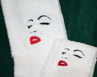 Marilyn Monroe Inspired 2pc - White 1 Hand Towel & 1 Coth