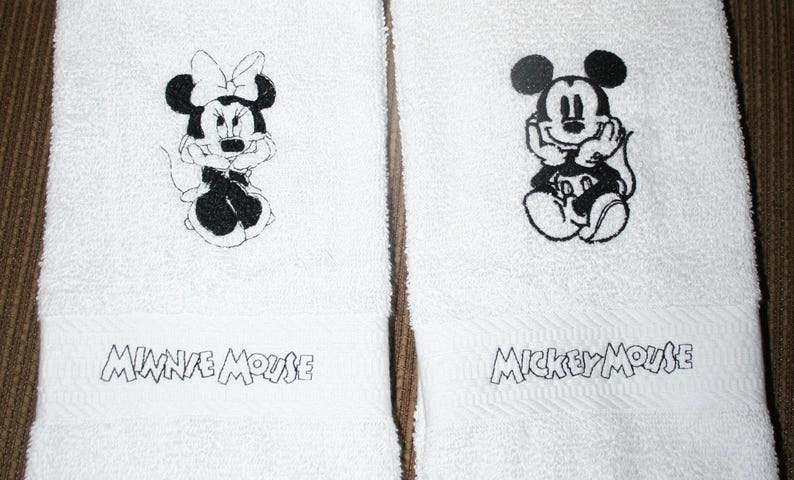 Ensemble de 2 serviettes de bain Mickey et Minnie Mouse blanc/avec broderie noire image 2