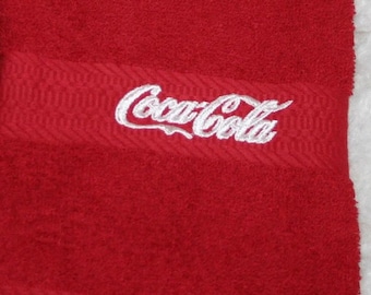 1 "Coca Cola Inspired"  Embroidered Red Hand towel with White Thread