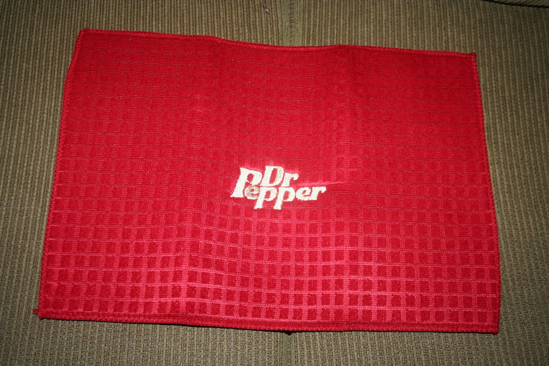 Dr Pepper Inspired Red Dish Mat W/tan Thread for Logo Embroidered - Etsy
