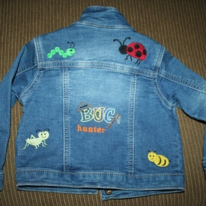 Upcycled Bug Designs Embroidered First Impressions Brand Jean Jacket Sz ...