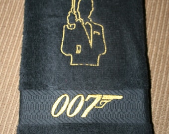 1 Hand Towel Inspired Bust and number Black Hand Towel w goldtone thread embroidered