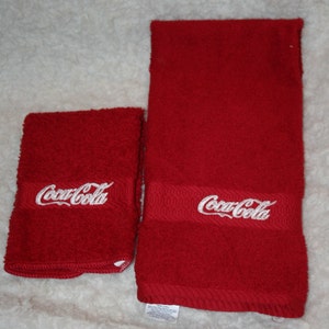 Hand towel & Washcloth Set "Coca Cola Inspired"  Embroidered