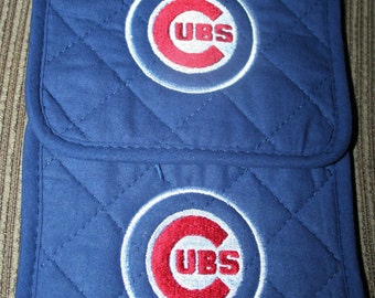 2 maniques brodés Baseball professionnel bleu avec logo en rouge et blanc