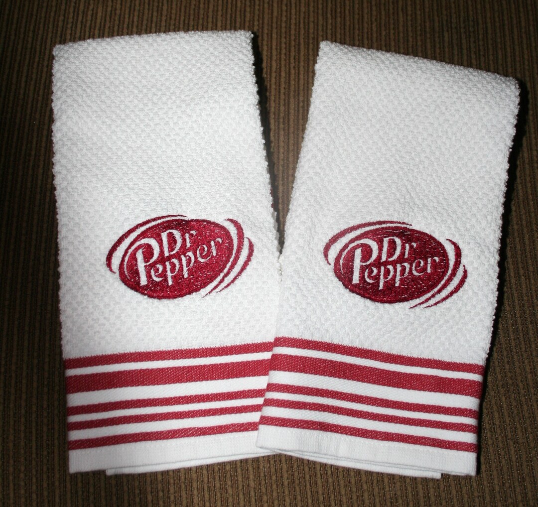 2 Dr Pepper Circle Inspired Logo Design White Kitchen Towels W/dark Red ...