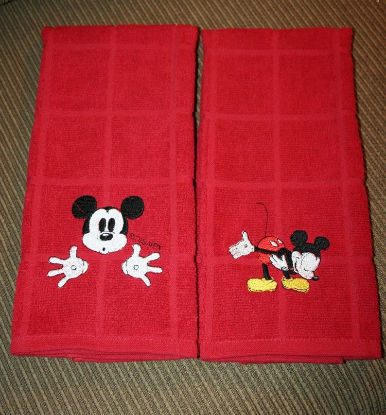 Mickey Mouse Inspired 2 red hand towels bowing and head and Etsy